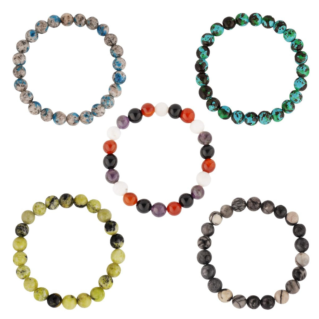 Halloween Beaded Bracelet, Natural Stone Beads in Halloween Charm, Elastic String for Easy Wear, Unisex Spooky Holiday Jewelry Gift for Adults & Kids