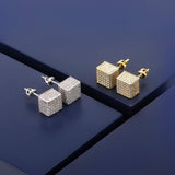 YOSZO 925 Sterling Silver Square Screw Stud Earrings 14K Gold 5A+ Cubic Zirconia Iced Out Square Screw Back Hypoallergenic Cube Large Stud Earrings For Men Women