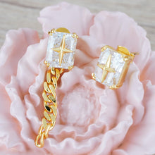 Load image into Gallery viewer, Asymmetrical Stud Earrings for Women, 14K Gold Plated 925 Silver Starburst &amp; Zircon Earrings, Modern Mismatched Pair, Unique Daily Jewelry Gift for Her