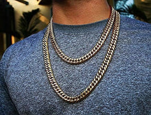 Carica l&#39;immagine nel visualizzatore di Gallery, YOSZO Jin&#39;ao 12mm 18k Gold Plated Gangster Cuban Chain Necklace With 1ct Lab Diamond Clasp