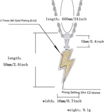 Charger l&#39;image dans la galerie, YOSZO Hip Hop Lightning Bolt Design Pendant 18k Gold Plated Iced Out Cubic Zirconia Pendant Necklace with Micropave Simulated Diamond for Men Women