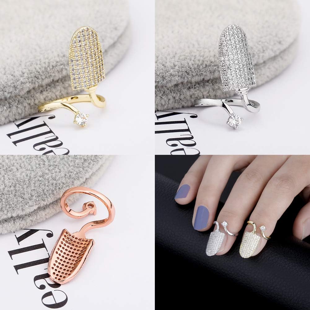 YOSZO 14K 6 Times Gold Platinum Plated Full Bling Iced Out CZ Finger Nail Ring for Women Finger Rings for Women Unique Fingernail Protective Nail Cap Cover Ring