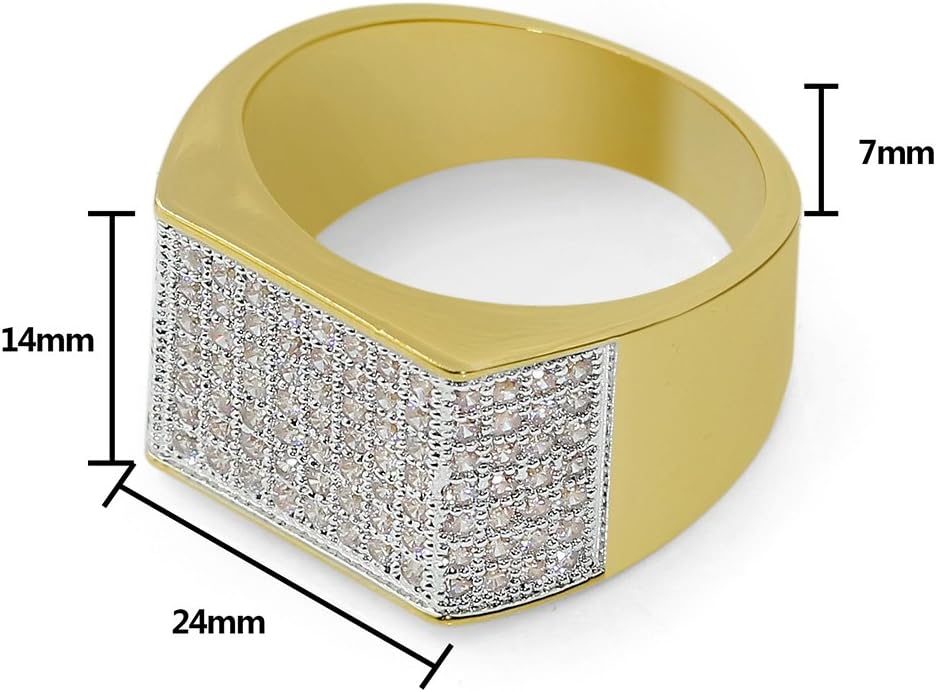 YOSZO 18k Gold Plated Hip Hop Iced Out Square Bling Ring Cubic Zirconia Statement Wedding Band Ring for Women Men