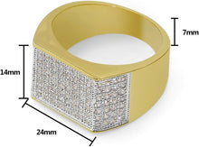 Laden Sie das Bild in den Galerie-Viewer, YOSZO 18k Gold Plated Hip Hop Iced Out Square Bling Ring Cubic Zirconia Statement Wedding Band Ring for Women Men