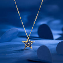 Load image into Gallery viewer, Midnight Sky Necklace for Women, 14K Gold Plated 925 Sterling Silver Star &amp; Moon Pendant, Deep Blue Zirconia with White Sparkling Stones, Adjustable Celestial Jewelry Gift for Lover