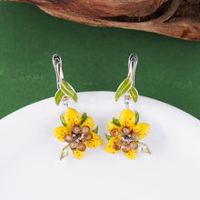 Load image into Gallery viewer, Tropical Botanical Drop Earrings for Women, Copper Earrings with Multicolor Zirconia, Nature Inspired Daily Wear Jewelry Gift