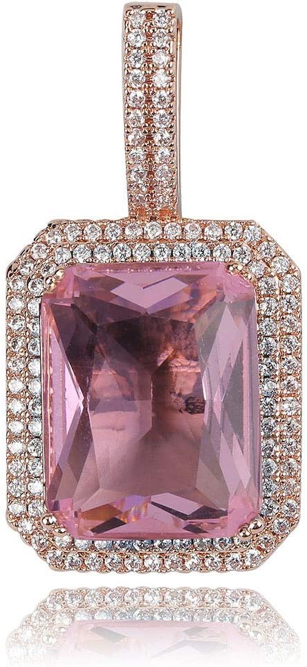 YOSZO Hip Hop 6 Colors Solitaire Pendant Cubic Zirconia Halo Pendant Necklace with Solid Back…