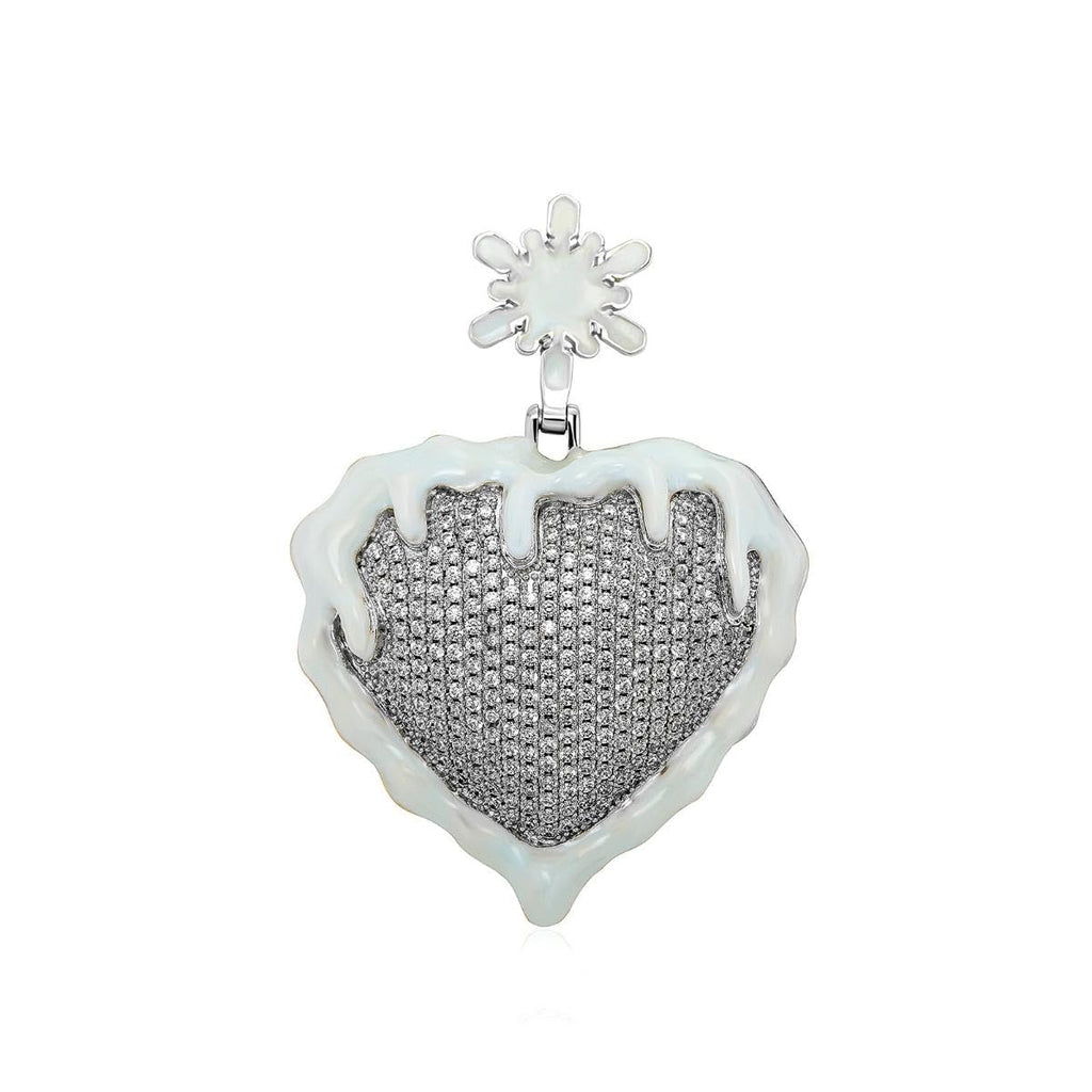 Iced Out Snow Frozen Heart Pendant Necklace for Men & Women, 14K Gold Plated Micro Pave CZ Stone Jewelry, Hip Hop Pendant