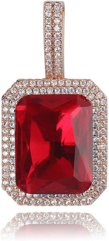 YOSZO Hip Hop 6 Colors Solitaire Pendant Cubic Zirconia Halo Pendant Necklace with Solid Back…