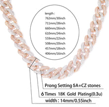 Load image into Gallery viewer, YOSZO Hip Hop 14K Gold Filled 14mm Miami Cuban Link Chains Necklace 6 Times Gold Plated Iced Out Paved Bling Round CZ for Men