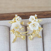 Load image into Gallery viewer, Tropical Rainforest Stud Earrings for Women, 14K Gold Plated S925 Silver Flying Bird &amp; Floral Zircon Earrings, Hypoallergenic Resort Wedding Jewelry Gift