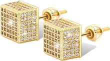 Carregar imagem no visualizador da galeria, YOSZO 925 Sterling Silver Square Screw Stud Earrings 14K Gold 5A+ Cubic Zirconia Iced Out Square Screw Back Hypoallergenic Cube Large Stud Earrings For Men Women