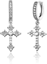 Carica l&#39;immagine nel visualizzatore di Gallery, YOSZO Cross Hoop Dangle Earrings 14K Gold 5A+ Cubic Zirconia Cartilage Hypoallergenic Sterling Silver Cross Dangle Drop Earrings For Men Women