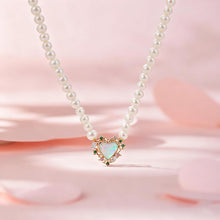 Load image into Gallery viewer, Pearl &amp; Opal Heart Necklace for Women, 14K Gold Plated 925 Sterling Silver, Adjustable Chain with Iridescent Opal &amp; Multi-Color Zirconia, Luxury Birthstone Jewelry Gift
