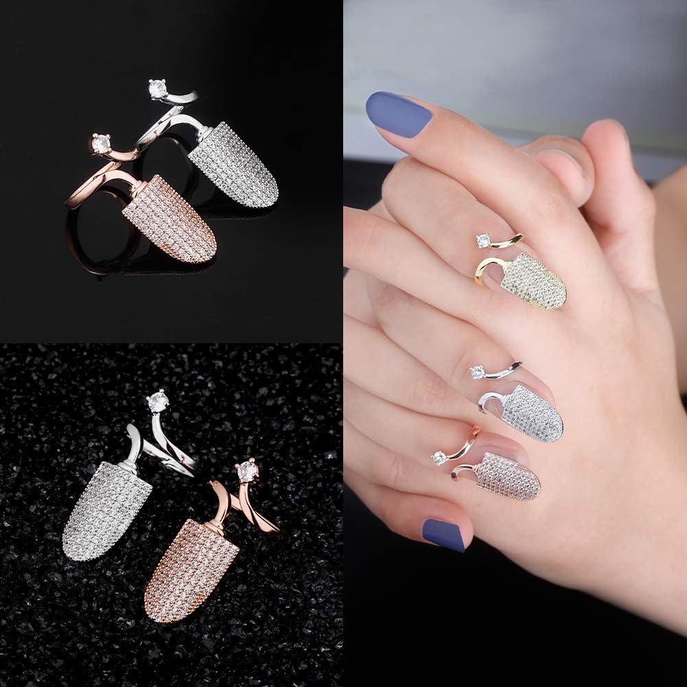 YOSZO 14K 6 Times Gold Platinum Plated Full Bling Iced Out CZ Finger Nail Ring for Women Finger Rings for Women Unique Fingernail Protective Nail Cap Cover Ring