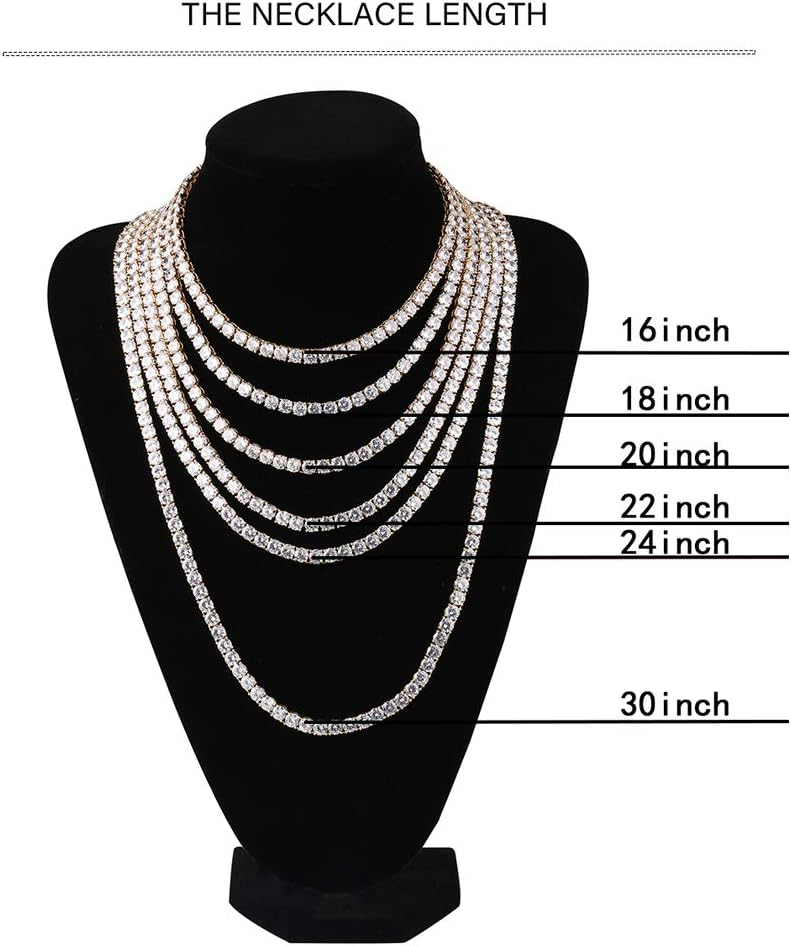 YOSZO 6MM Tennis Chain Necklace 18k Gold Plated 1 Row Lab Simulated Diamond Iced Out Cubic Zirconia Chain Men's Hip hop Tennis Choker Necklace Chain for men women