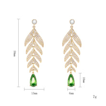 Load image into Gallery viewer, Tropical Leaf Drop Earrings for Women, 14K Gold Plated 925 Sterling Silver Dangling Earrings, Leaf Design with Green Zirconia, Luxury Nature Inspired Jewelry Gift