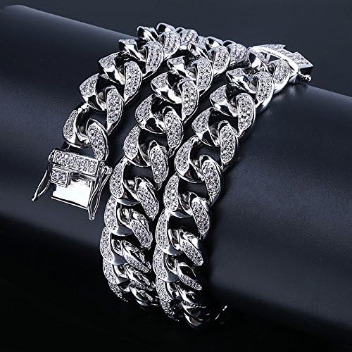 YOSZO 14mm 18K Gold Plated Prong Setting Iced Out Miami Cuban Link Chain Choker Necklace for Men and Women Hip Hop(14mm White Gold, 18)