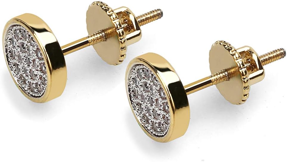 YOSZO Gold Srew On Diamond Stud Earrings 5A+ Cubic Zirconia 14K Gold Cluster Round Screw Back Earrings Hypoallergenic For Men Women Aretes De Hombre-Thin Round Silver