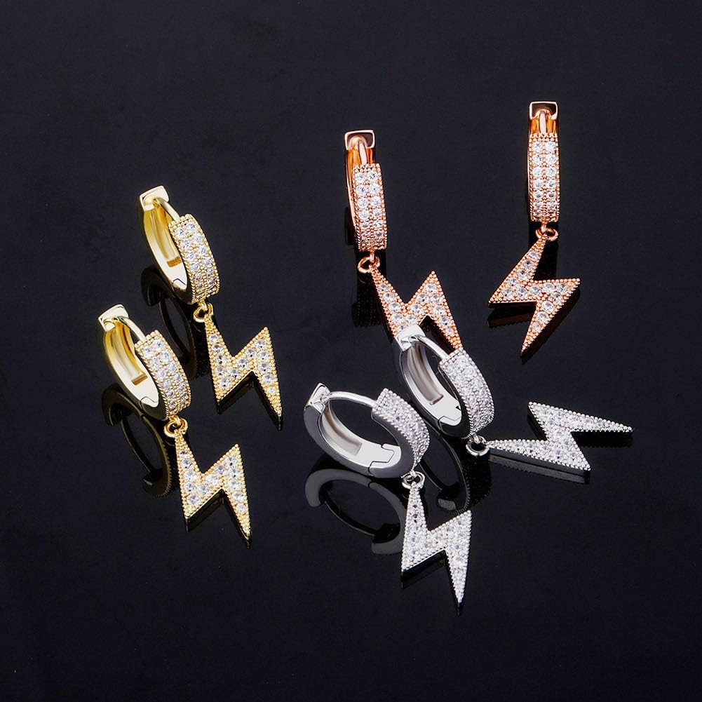 YOSZO Lightning Bolt Dangle Earrings 14K Gold 5A+ Cubic Zirconia Hanging Hoop Lightning Drop Cool Dangling Earrings For Men Women Trendy