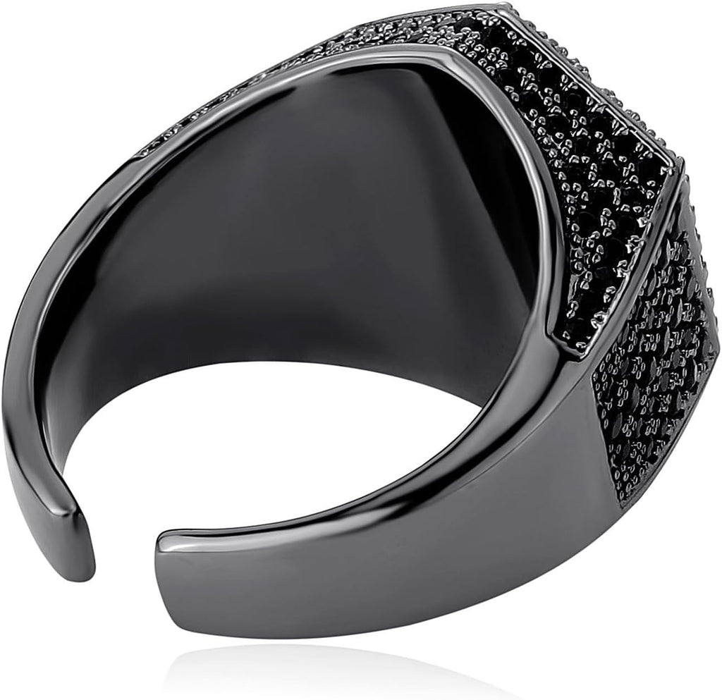 YOSZO Men Ring Black Pinky Hexagon Ring for Men Women Iced Out Cubic Zirconia Cluster Diamond Wedding Band Ring Hip Hop Jewelry (Size 8)