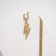 Load image into Gallery viewer, Lightning Bolt Pendant Necklace Gold Plated Brass Cubic Zirconia Iced Out Hip Hop Jewelry Gift for Men Women