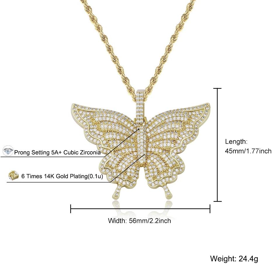 YOSZO Fully Iced Out Pendant 14K Gold Plated Micropave Simulated Diamond CZ Necklace for Women