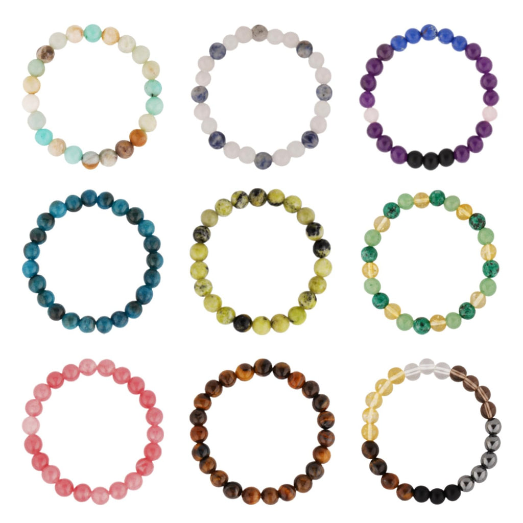 9PCS Healing Crystal Bracelet Set for Women & Men, 8mm Natural Stone Beaded Bracelets for Anxiety Relief, Good Luck & Protection, Unisex Yoga Meditation Spiritual Jewelry Gift