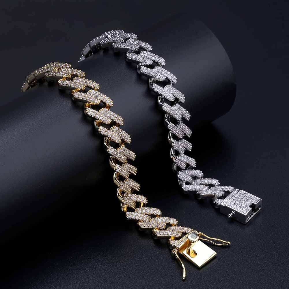 YOSZO Hip Hop 14mm Miami Cuban Link Chains Fully Iced Out Bling CZ Rapper Bracelet for Men