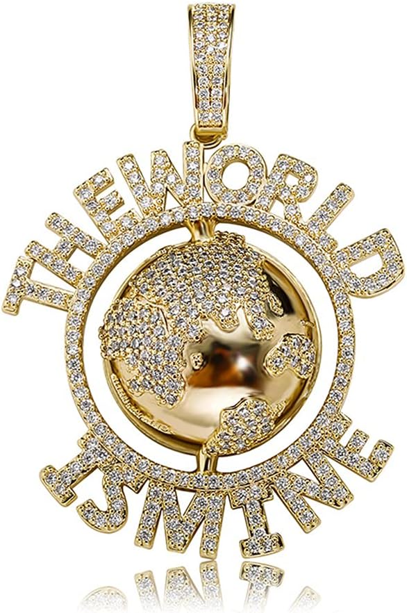 YOSZO The World Is Mine Pride Pendant with 24''Rope Chain Necklace, 14K Gold Plated Hip Hop Creative Charm Jewelry for Unisex