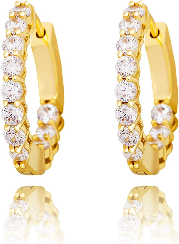 YOSZO Gold Hoop Earrings 14K Gold Silver 5A+ Diamond Cubic Zirconia Hoop Huggie Earrings Cartilage Hypoallergenic Hoop Cuff Earrings For Men Women