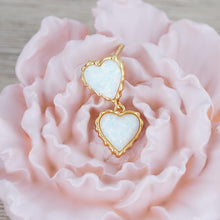 Load image into Gallery viewer, Single Drop Earring for Women, 14K Gold Plated 925 Silver Double Heart Opal Earring, Minimalist Ear Curation Jewelry, Unique Romantic Gift for Her