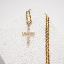 Load image into Gallery viewer, Pendant Necklace Gold or Silver Plated Cross Cubic Zirconia Heart-Cut Rope Chain Elegant Gift for Unisex