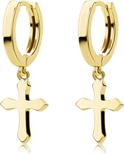 Load image into Gallery viewer, YOSZO Cross Hoop Dangle Earrings 14K Gold 5A+ Cubic Zirconia Cartilage Hypoallergenic Sterling Silver Cross Dangle Drop Earrings For Men Women