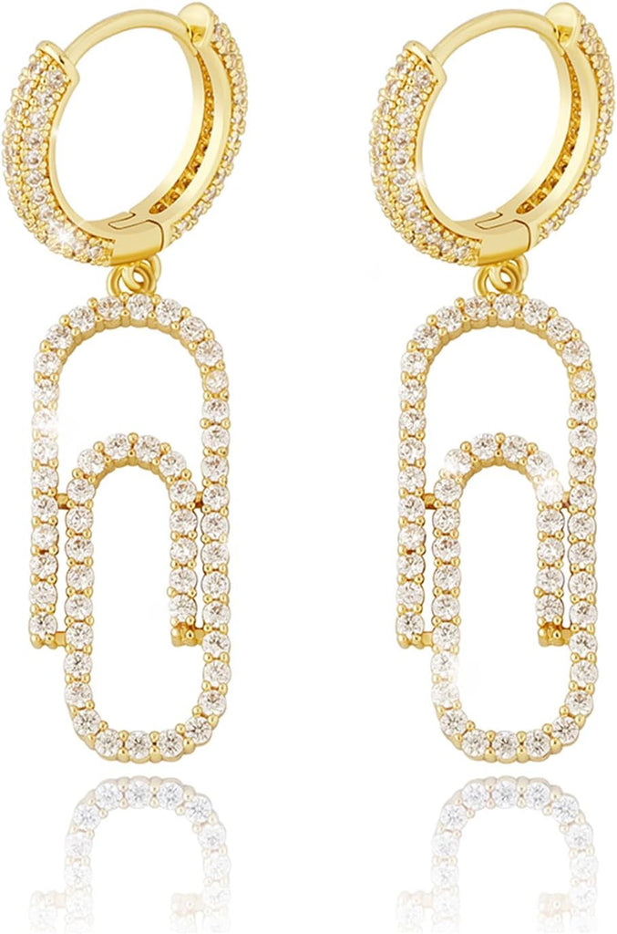 YOSZO Iced Out Dangle Hoop Earrings 14K Gold Silver 5A+ Cubic Zirconia Star Pin Lock Key Cartilage Hoop Dangle Drop Earrings For Men Women