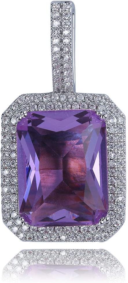 YOSZO Hip Hop 6 Colors Solitaire Pendant Cubic Zirconia Halo Pendant Necklace with Solid Back…