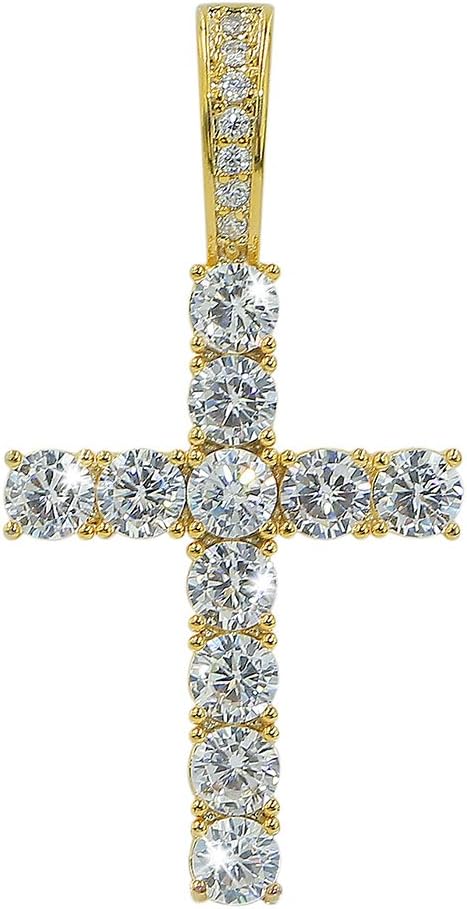 YOSZO 18K Gold Plated Iced Out Cubic Zirconia Classic Ankh Nail Mini Cross Egyptian Pendant Necklace Hip Hop Jewelry for Men Women with Stainless Rope Chain