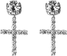 Charger l&#39;image dans la galerie, YOSZO Cross Hoop Dangle Earrings 14K Gold 5A+ Cubic Zirconia Cartilage Hypoallergenic Sterling Silver Cross Dangle Drop Earrings For Men Women