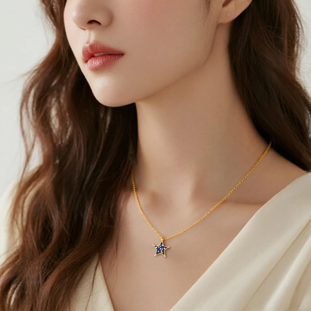 Midnight Sky Necklace for Women, 14K Gold Plated 925 Sterling Silver Star & Moon Pendant, Deep Blue Zirconia with White Sparkling Stones, Adjustable Celestial Jewelry Gift for Lover