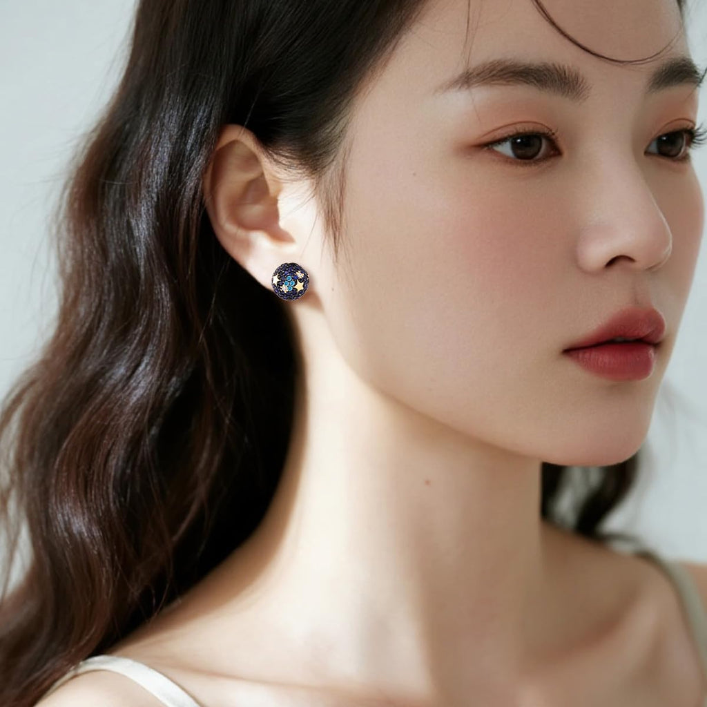 Celestial Earrings for Women, 14K Gold Plated 925 Sterling Silver, Dual-Ball Design with Star Accents, Hypoallergenic Statement Earrings, Daily Luxury Jewelry Gift for Lover