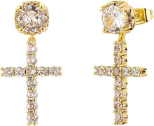 Cargar imagen en el visor de la galería, YOSZO Cross Hoop Dangle Earrings 14K Gold 5A+ Cubic Zirconia Cartilage Hypoallergenic Sterling Silver Cross Dangle Drop Earrings For Men Women