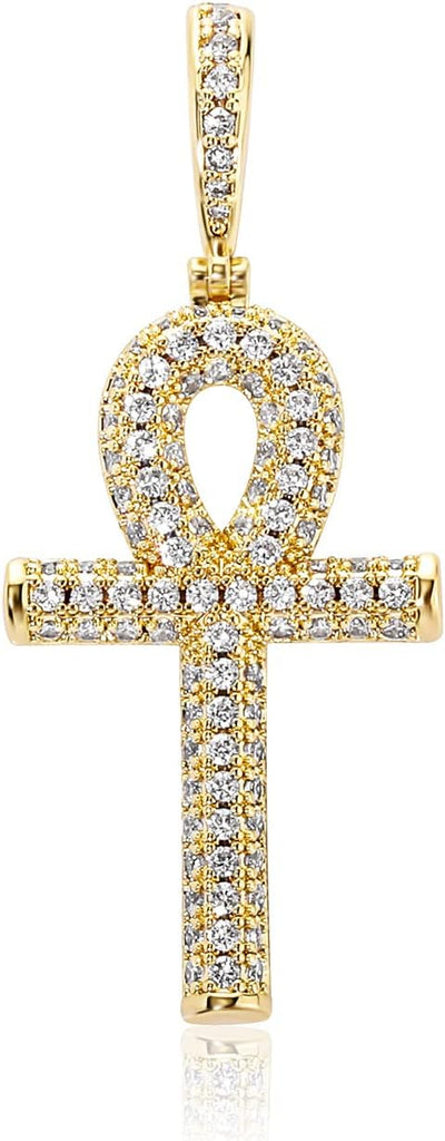 YOSZO Ankh Cross Pendant 18K Gold Plated Fully Iced Out CZ Egyptian Ankh Religious Chain Necklace for Men Women