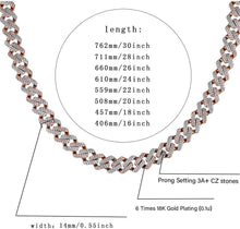 Carica l&#39;immagine nel visualizzatore di Gallery, YOSZO Hip Hop 14mm 6 Times Heavy 14K Gold Plated Miami Cuban Link Chain Choker for Men Full Iced out Prong Setting Bling CZ Rapper Necklace