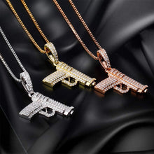 Load image into Gallery viewer, YOSZO 925 Sterling Silver Dainty Rifle Hand Gun Desert Eagle Pendant 14K Gold Plated Fully Iced Out Cubic Zirconia Necklace Gift for Men Women