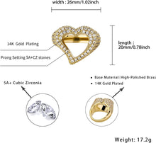 Laden Sie das Bild in den Galerie-Viewer, YOSZO Hollow Heart Ring 14K Gold Plated Iced Out Lab Simulated Diamond Cubic Zirconia Eternity Wedding Band Ring for Men Women