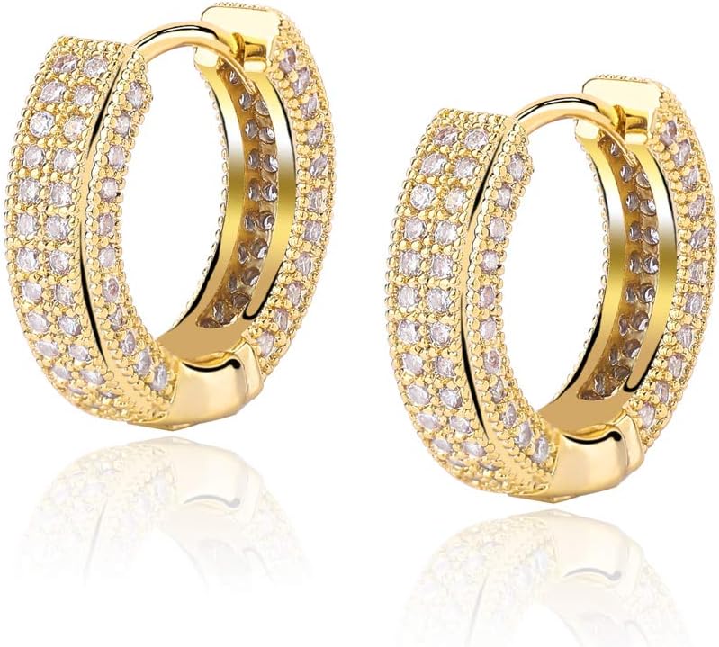 YOSZO Iced Out Hoop Earrings Cubic Zirconia Huggie Cartilage Cuff Diamond Hypoallergenic 14K Gold Plated Luxury Fashion Round Circle Earrings Jewelry Gift for Men Women