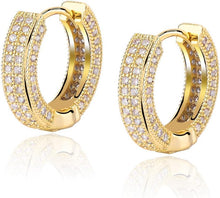 Carica l&#39;immagine nel visualizzatore di Gallery, YOSZO Iced Out Hoop Earrings Cubic Zirconia Huggie Cartilage Cuff Diamond Hypoallergenic 14K Gold Plated Luxury Fashion Round Circle Earrings Jewelry Gift for Men Women