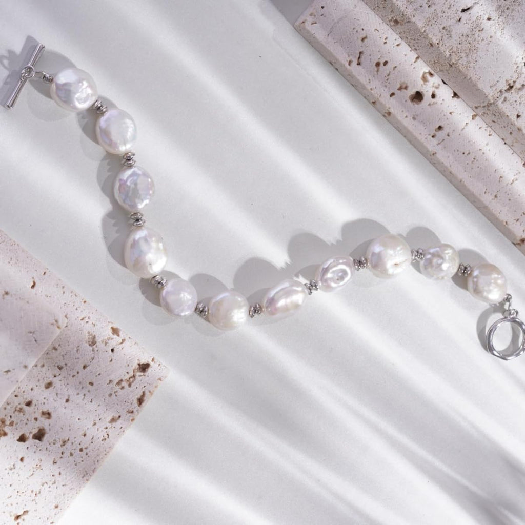Natural Freshwater Pearl Bracelet  -  Fixed Length 925 Sterling Silver with OT Clasp | Hypoallergenic Women's Gift for Wedding/Birthday