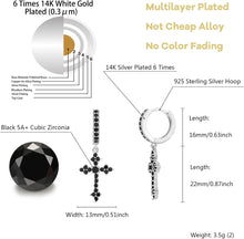 Charger l&#39;image dans la galerie, YOSZO Black Cross Hoop Dangle Earrings 14K Silver 5A+ Black Cubic Zirconia Cartilage Sterling Silver Cross Dangle Drop Earrings For Men Women Hypoallergenic