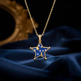 Midnight Sky Necklace for Women, 14K Gold Plated 925 Sterling Silver Star & Moon Pendant, Deep Blue Zirconia with White Sparkling Stones, Adjustable Celestial Jewelry Gift for Lover